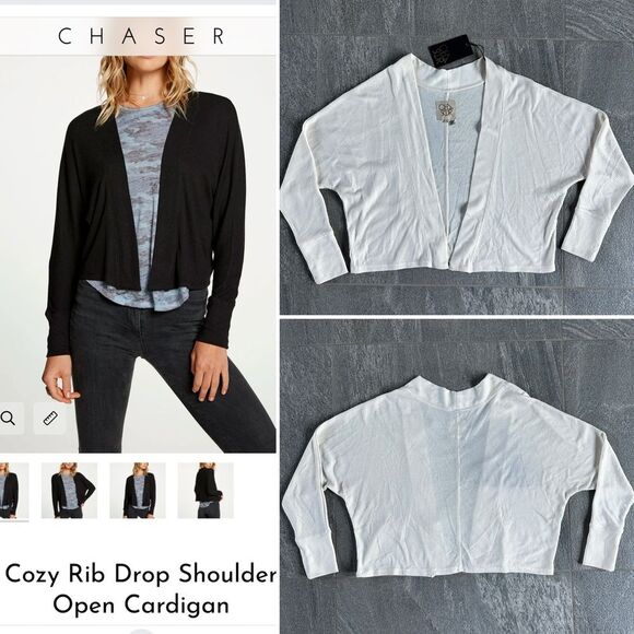 Chaser Sweaters - NWT Chaser Cozy Rib Drop Shoulder Cropped Open Cardigan in Ceramic (Ivory) Small